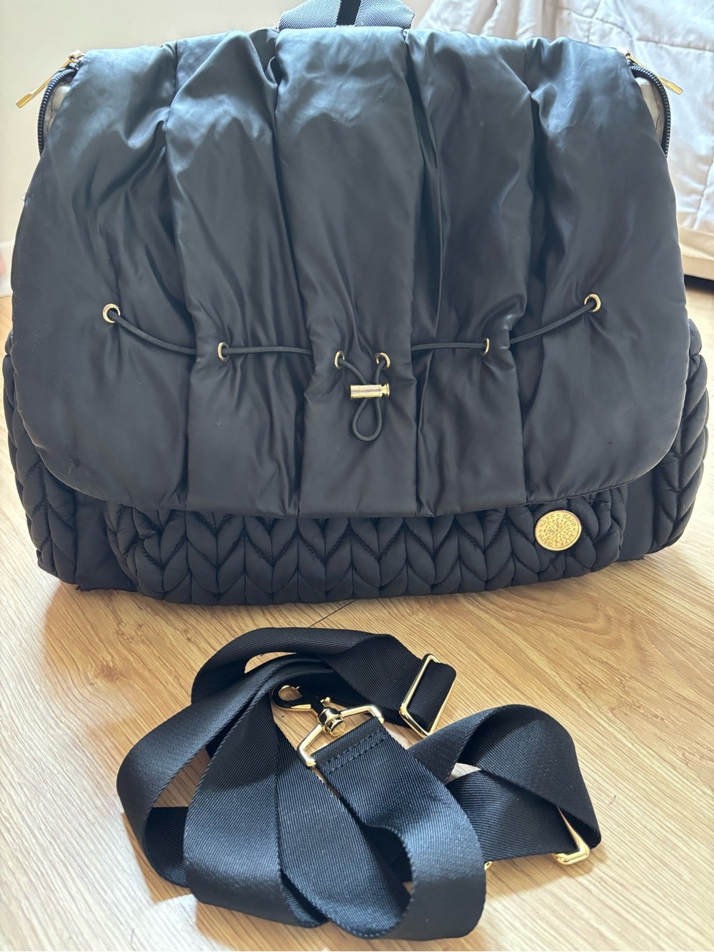 HAPP
Brand Levy Backpack Diaper Bag in Black Herringbone.
